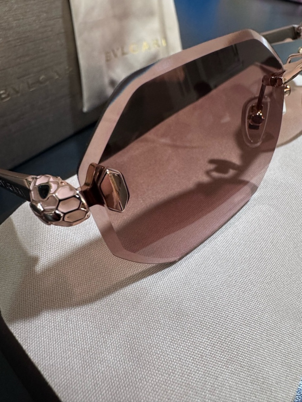 Bulgari Rose-Tint Octagonal Rimless Sunglasses - Picture 3 of 16